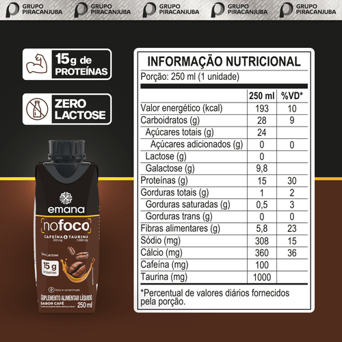 Bebida Protein NoFoco 15g Sabor Café 250ml - 6 Unidades